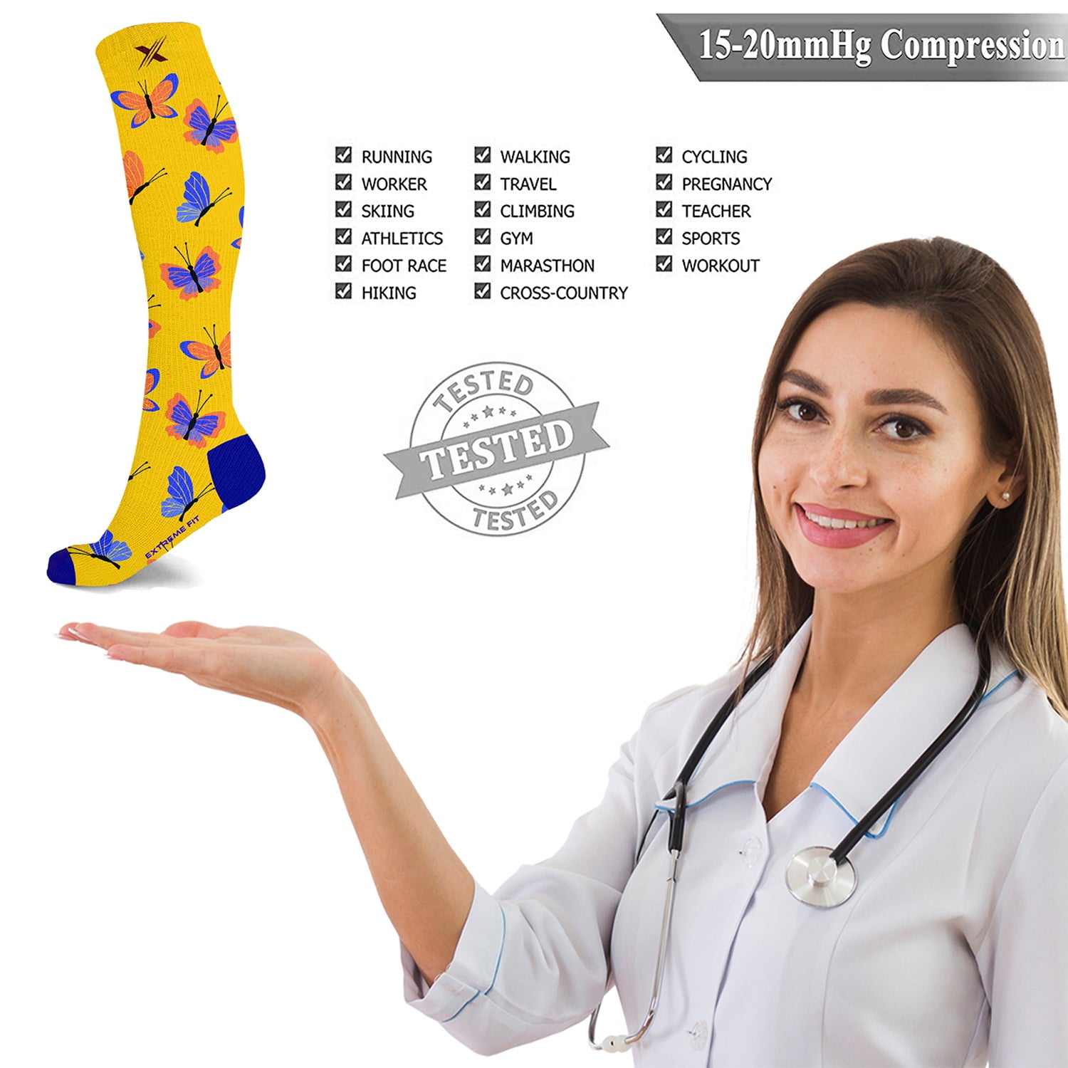 Nature And Fruity Prints Knee-High Compression Socks - 6 Pair