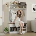 thumbnail image 3 of Vividwood Hall Tree with Bench Farmhouse Style 6 Hooks White, 3 of 8