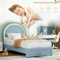 thumbnail image 4 of Twin Upholstered LED Bed Frame - with Storage Drawer and Rainbow Headboard, Berber Fleece Princess Platform Bed for Kids, Solid Wood Slats Support, No Box Spring Needed, Easy Assembly, Blue, 4 of 7