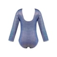 thumbnail image 2 of JanJean Long Sleeve Shiny Metallic Dance Gymnastics Leotard for Kids Girls One Piece Scoop Neck Yoga Blue 150, 2 of 7
