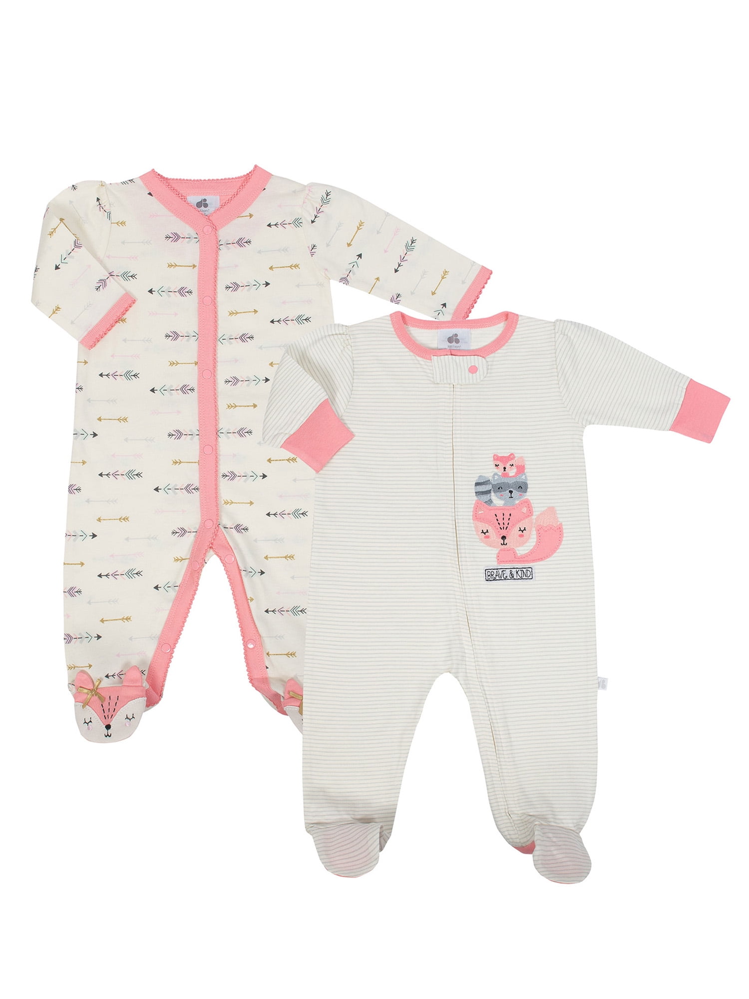 Just Born Organic Baby Girls Cotton Sleep 'n Play, 2-Pack