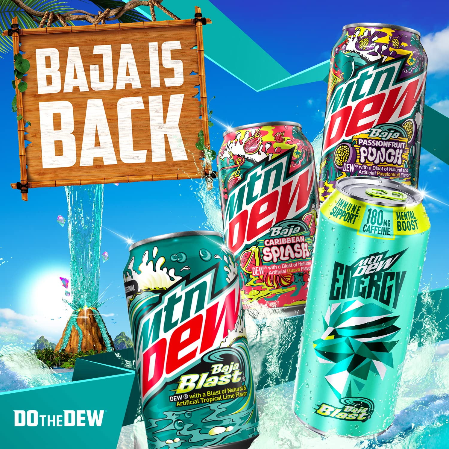 (6 pack) Mountain Dew Baja Blast Zero Sugar 20Oz Packaging May Vary - Pack of 2