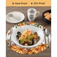 thumbnail image 3 of 13 Inch Round Placemats Set of 6, Orange Yellow Pumpkin Fall Non Slip Heat Insulation PP Table Mats, Thanksgiving Leaves Grey Plaid Washable Place Mats for Kitchen Dining Party Table Decor, 3 of 7