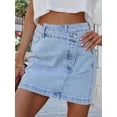 thumbnail image 4 of Women'S Asymmetrical Denim Mini Skirt Fashion Irregular Hem Casual Jeans Skirt Blue S, 4 of 9