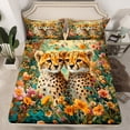 thumbnail image 2 of Feelyou Cute Wildlife Cheetah Twin Sheet Sets for Teens, Woodland Animal Leopard Twin Fitted Sheet, Groovy Flower Floral Flat Sheet, Luxury Bedroom Decor, 3 Pieces, 2 of 7