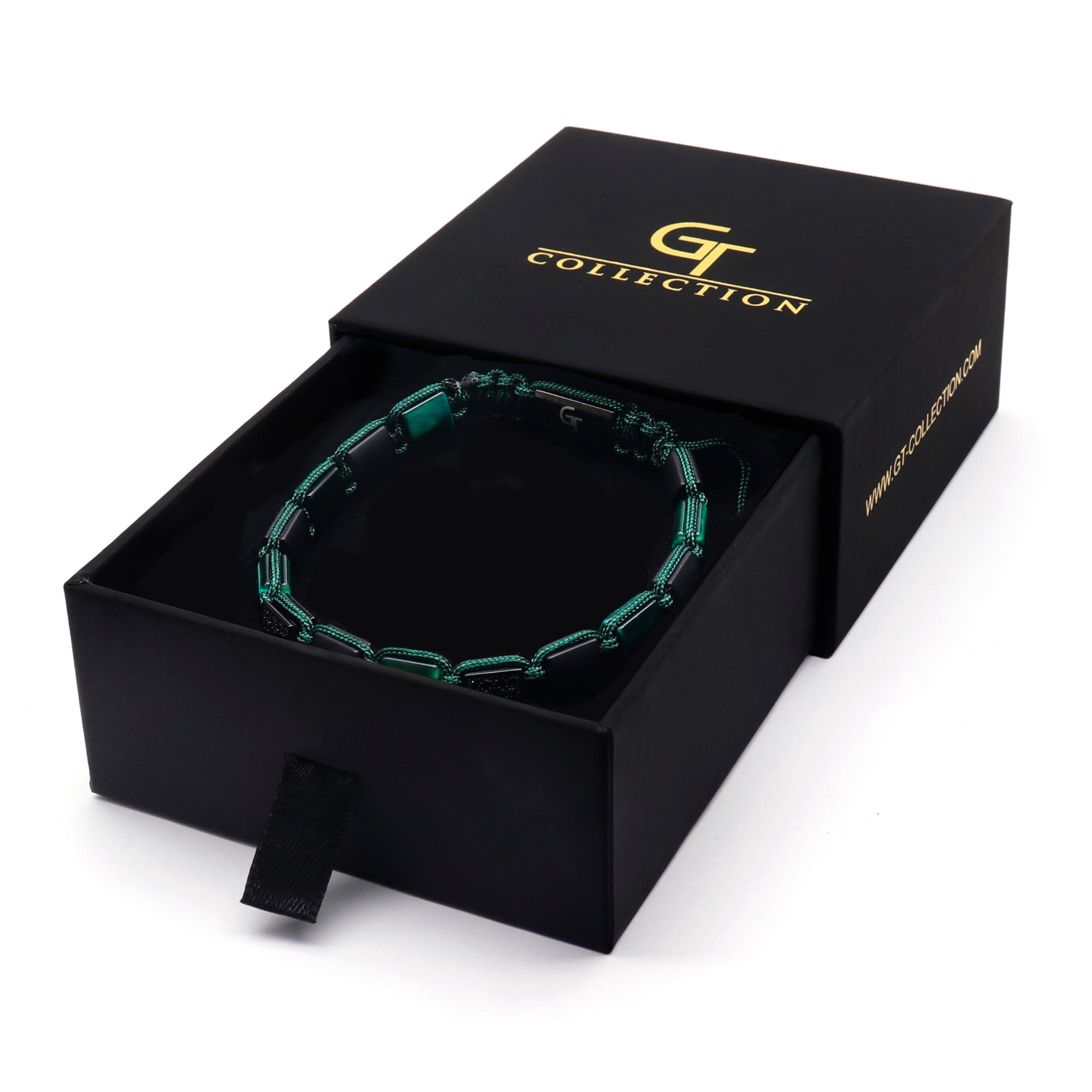 Men's GREEN TIGER EYE, BLACK ONYX Flat Bead Bracelet | Gift for Men | One Size Fits All | 100% Natural | Gemstone Adjustable Bracelet