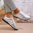 thumbnail image 3 of Womens Sneakers Color Block Leather Lace up Tennis Skate Shoes Classic Antislip Soft Sole Trainers Athletic Shoes Silver Size 8.5, 3 of 8