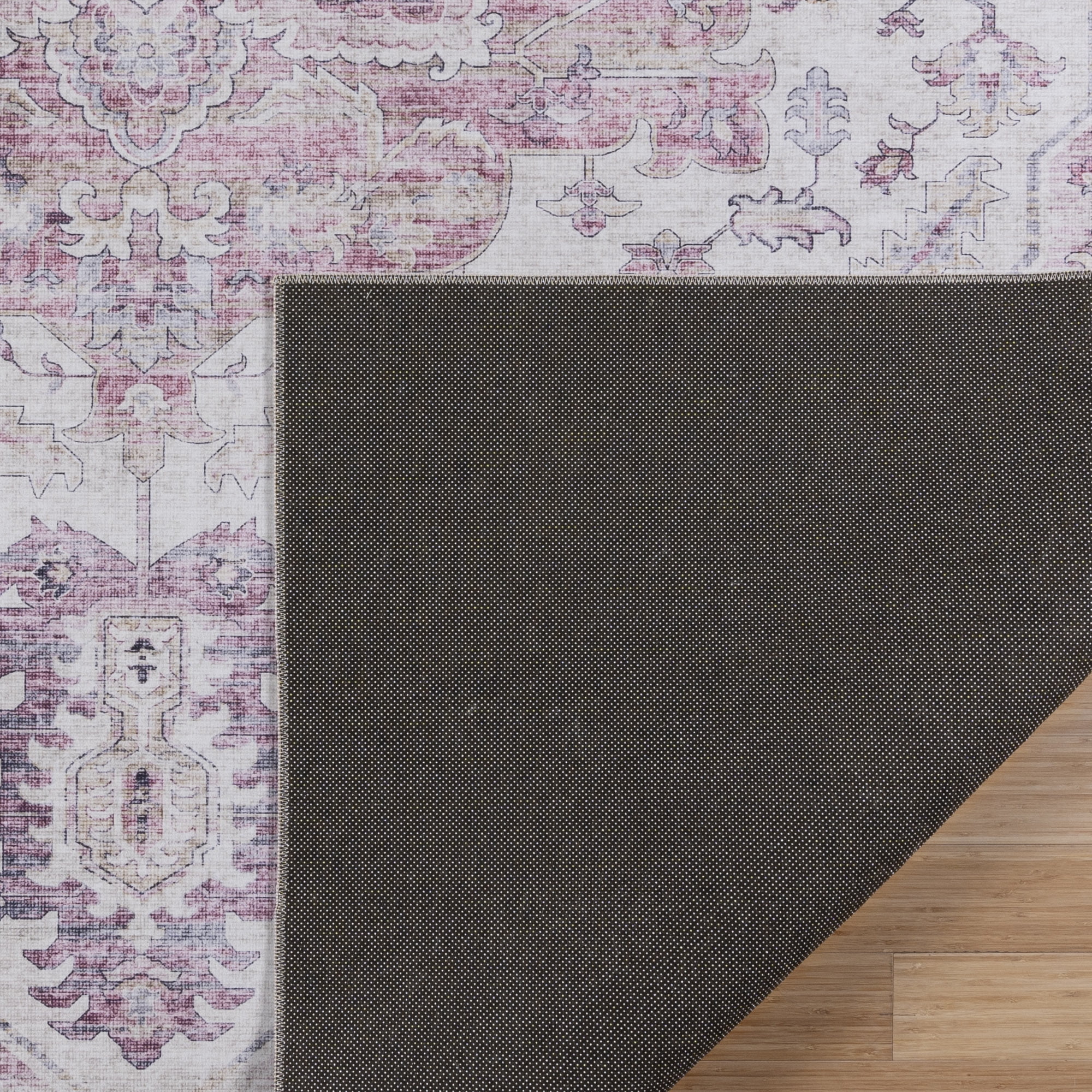 Crystal Print Soha Traditional Moroccan Pink Washable Indoor Area Rug, 2x6
