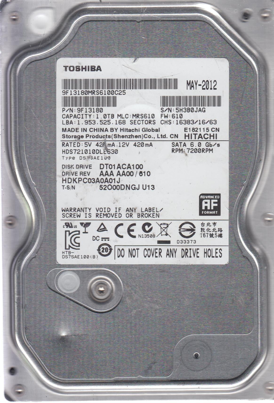 TOSHIBA MD04ACA400 4TB 7200 RPM 128MB Cache SATA 6.0Gb/s 3.5