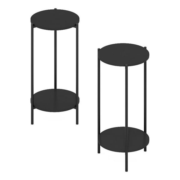 Pemberly Row 2-Tier End Table with Sturdy Metal Legs in Americano Set of 2