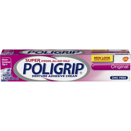 Super Poligrip Original Formula Zinc Free Denture Adhesive Cream, 2.4 (Best Denture Adhesive Cream)
