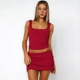 thumbnail image 5 of Women'S Y2k 2 Piece Summer Outfits Square Neck Lace Trim Crop Tank Tops Mini Skirt Set Red L, 5 of 8