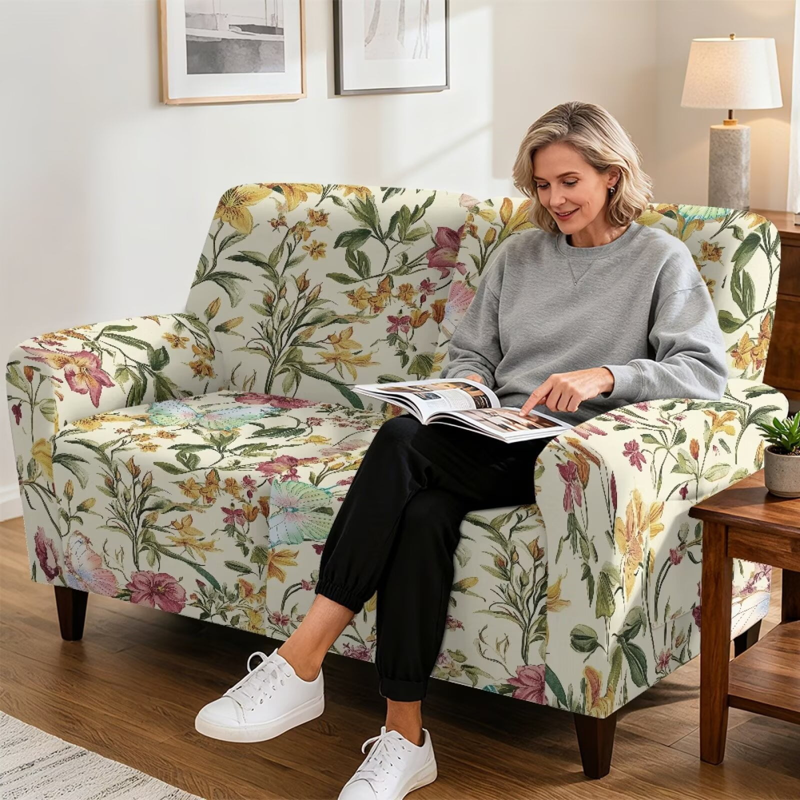 Yuyamidu Floral Print Loveseat Recliner Covers 2 Seater Stretch Recliner Loveseat Slipcover with Pockets Easy to Install Reclining Couch Covers Gift for Friends