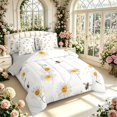 thumbnail image 2 of Erosebridal Lovely Bee 7 Pieces Full Size Bedding Sets,Cute Vintage Flowers Full Size Bed in a Bag,White Gold,Light Gray Reversible, 2 of 7