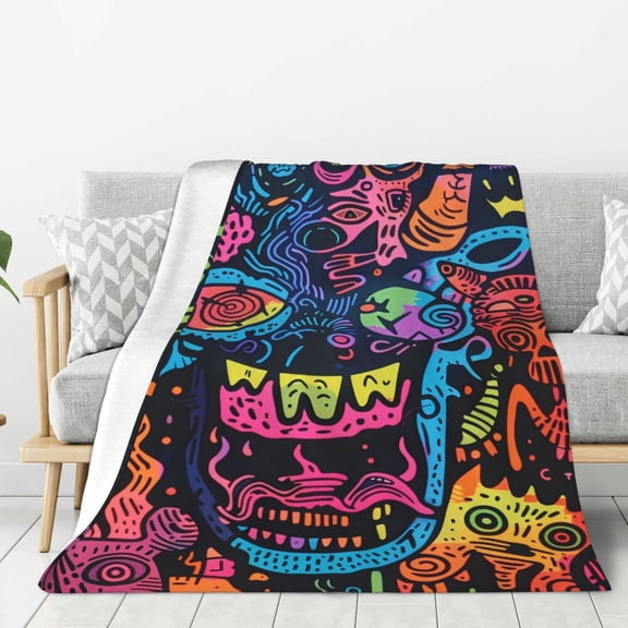 Hirioo Neon Graffiti Urban Art for Flannel Blanket, Cozy and Warm Throw for Bed or Couch ,Perfect for All Seasons-40"x30"