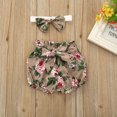 thumbnail image 5 of LNMQLPDBS Baby Girl Clothes Newborn Infant Romper Shorts Set 3pcs Floral Summer Outfits Cute Ruffle Sleeve Romper and Floral Shorts with Headband, 5 of 9