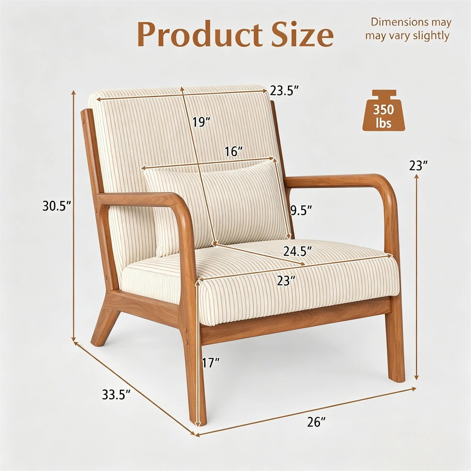 Hommoo Modern Accent Chair, Striped Corduroy Fabric Arm Chair with Solid Wood Frame, Upholstered Comfy Reading Chair for Home, Beige