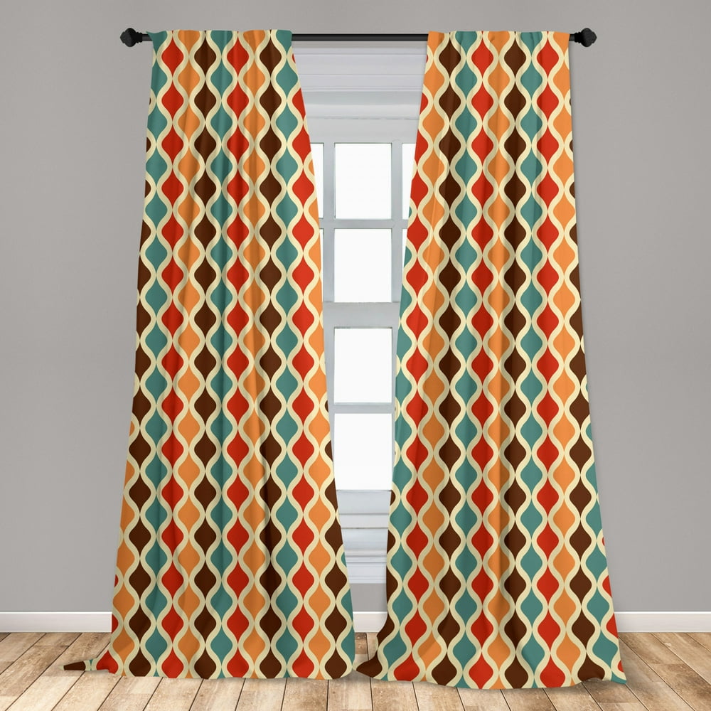 Retro Curtains 2 Panels Set, Funk Different Vintage Pattern Composition