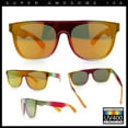 thumbnail image 2 of Kids Size Tie Dye Color Flat Top Shield Horn Rim Plastic Sunglasses Red Green - Orange Mirror, 2 of 7