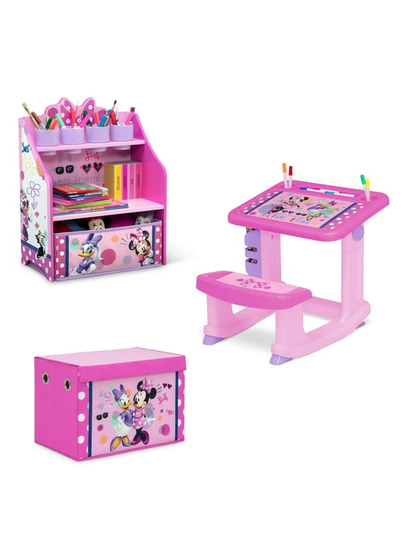 Minnie Mouse 3-Piece Art & Play Toddler Room-in-a-Box by Delta Children  Includes Draw & Play Desk, Art & Storage Station & Fabric Toy Box, Pink