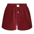 thumbnail image 7 of YUGYXL Womens Casual Striped Shorts Cotton Linen Stretch Waist Boxer Shorts Gingham Pajama Sleep Plaid Shorts Y2K Beach Bottoms B Watermelon Red M, 7 of 7