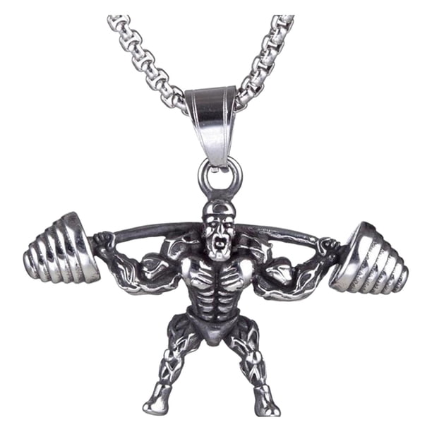 Mancuerna Collar Colgante Titanio Acero Inoxidable Fitness Gym Collar Peso Placa Barbell Mancuerna Collares Hombres Mujeres Cadena Colgante