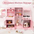 thumbnail image 6 of Pirecart Wooden Play Kitchen Set, Kids Play Kitchen with 6-pcs Cooking Accessories, Sink & Stove, Water Dispenser & Hood with Lights & Sounds, Pink, 6 of 9