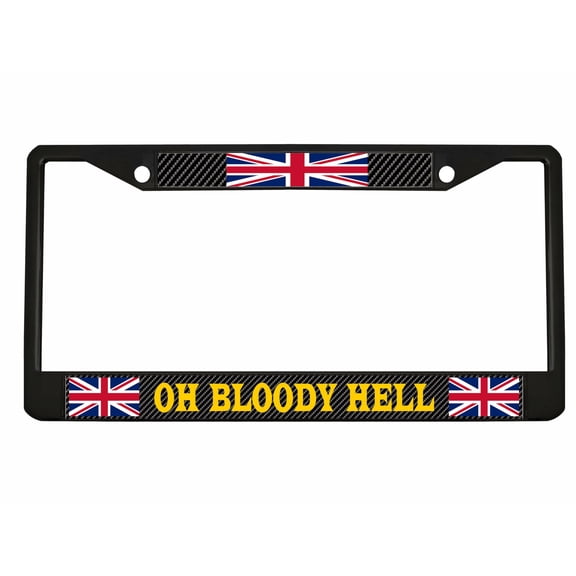 Oh Bloody Hell Style British England Flag Metal License Plate Frame Personalized/Car Accessories Car Tag Holder Cover Carbon (Black/Carbon/Yellow)