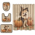 thumbnail image 2 of 4-Piece Bathroom Set with Waterproof Shower Curtain with Non-Slip Bath Mat, U-Shaped Mat & Toilet Lid Cover Dog Dressed in Halloween Costumes, 2 of 8