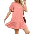 thumbnail image 6 of SHIBEVER Women Summer Dresses Casual Crew Neck Ruffle Hem Mini Dress Comfy Short Sleeve Loose Swimming Skirts Shirt Dress, 6 of 9
