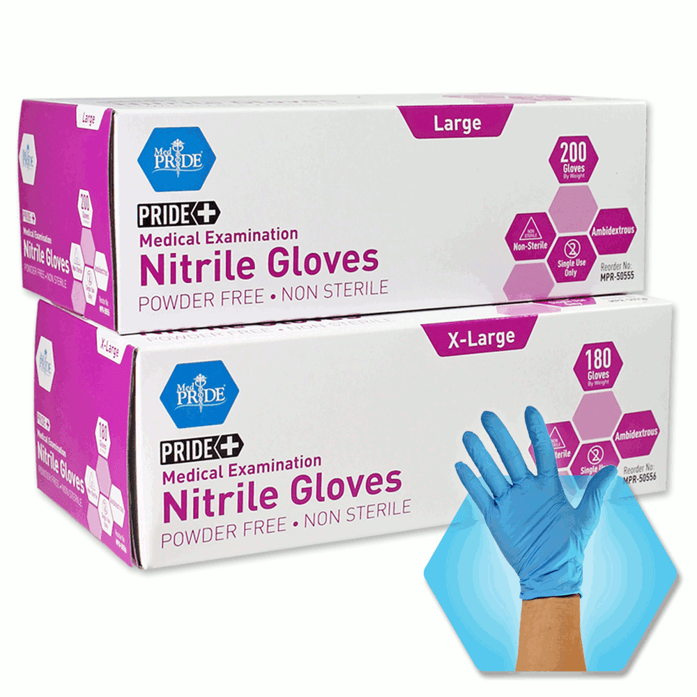 MedPride Nitrile Exam Gloves, Powder Free, Slim, Large, Box of 200