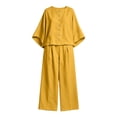 thumbnail image 7 of BRELIL Women Plus Size Two Piece Set Round Neck Batwing Sleeve Tops Wide Leg Pants Casual Loungewear Solid Boho Vacation Outfits Loose Travel Tracksuit, Yellow M, 7 of 7