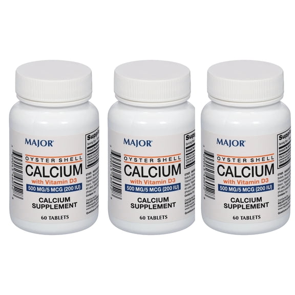 Oyster Shell Calcium 500 mg With Vitamin D 200 IU (Pack of 3)