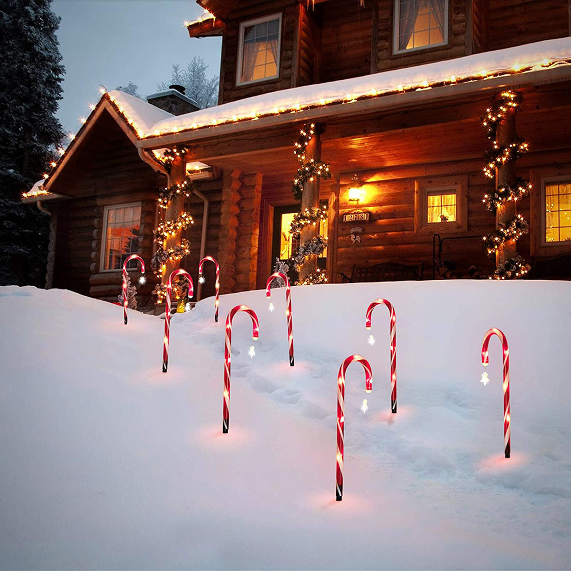 COCOBELA 19" Christmas Candy Cane Lights, 8 Packs Christmas Pathway Marker Candy 8 Modes Solar Lights Walkway Outdoor Markers with Stakes for Garden Patio Christmas Decorations
