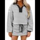 thumbnail image 2 of Conjunto de Dos Piezas A Rayas para Mujer, Sudadera Informal con Falda y Larga, Conjunto de Estar por Casa A Juego. Negro M, 2 of 9