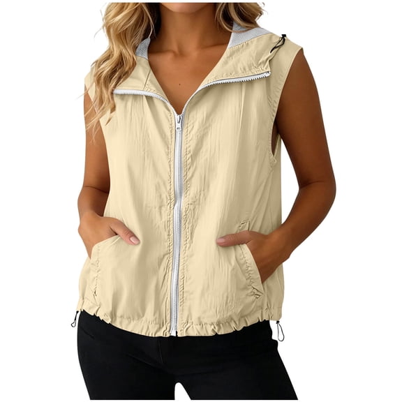 Women's Sleeveless Hooded Vest with Pockets Zip Up Sun Protection UPF 50 Lightweight Jacket Outdoor Wear for Casual Sports