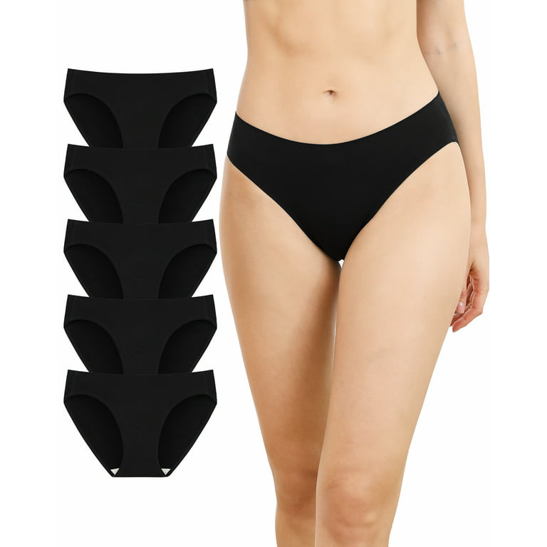 Innersy Underwear for Women Seamless Cotton Bikini Panties 5-Pack (M,  Black) 