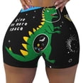 thumbnail image 2 of Honeii Space Dino Cartoon Black Print Women's Workout Shorts, Gym Shorts for Active Wear, Sports Shorts,Women's Running Shorts,Quick Dry Athletic Shorts-Small, 2 of 8