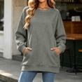 thumbnail image 2 of Vynhevius Womens Sweatshirt Solid Crew Neck Long Sleeve Back Pleated Pockets Casual Loose Pullover Top, 2 of 8