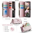 thumbnail image 3 of CaseMe Leather for iPhone 17 6.3-inch Case Wallet【RFID Blocking】with 7-Card Holder Zipper Bills Slot, Soft PU Leather Magnetic Shoulder Wrist Strap for iPhone 17 6.3-inch Wallet Case Women,Pink, 3 of 11
