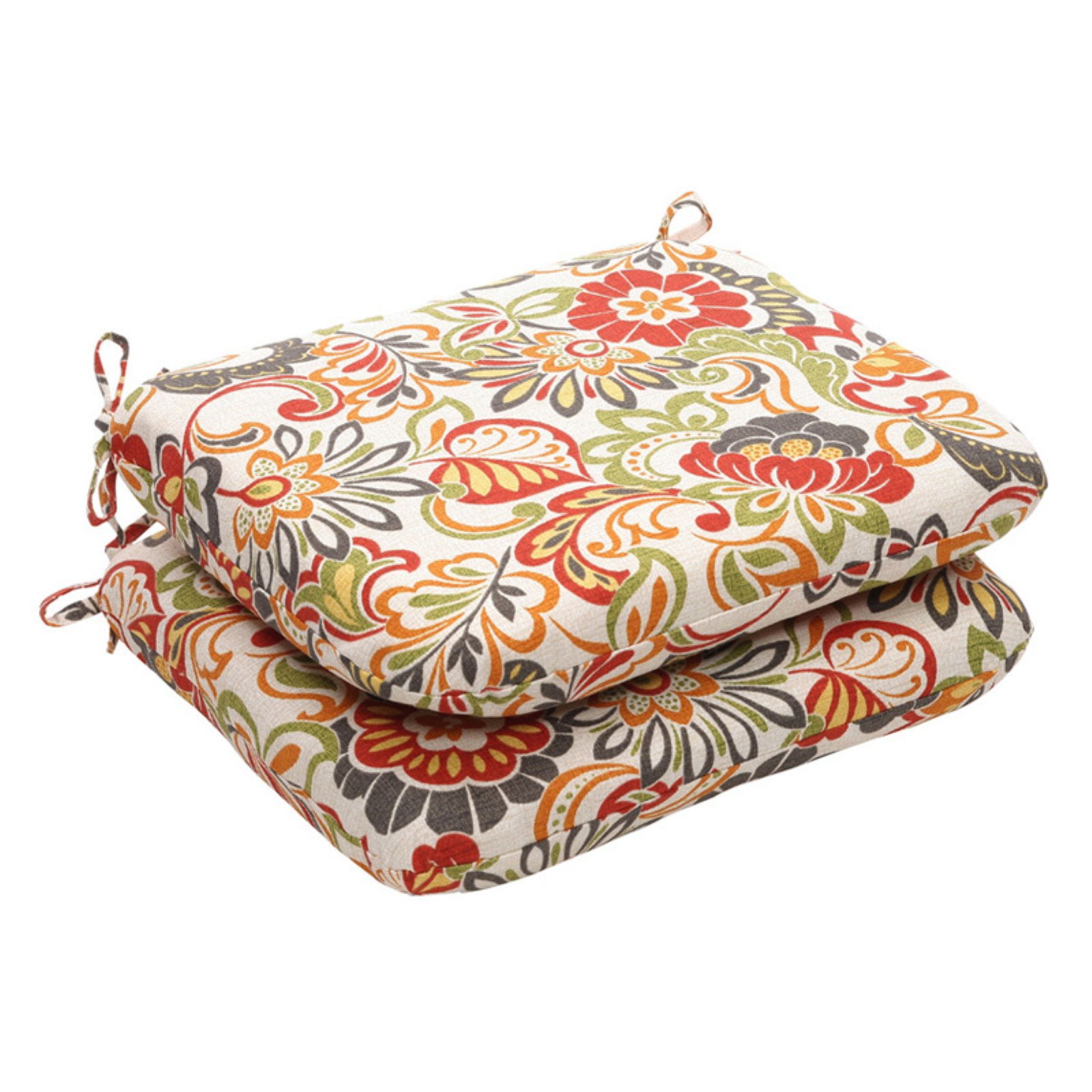 Pillow Perfect Floral Outdoor Seat Cushion 18.5 x 15.5 x 3 in. Set