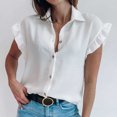thumbnail image 4 of Fesfesfes Pink Shirt Women Short Ruffled Sleeve V Neck Button Up Blouse Casual Summer Tops 12(XXL), 4 of 7