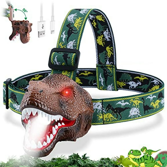 Apexeon Headlamp,LED Dinosaur Headlamp Headband Essentials Ideas Kids Adjustable Essentials USB Headlamp Kids Dinosaur Toy Headlamp Dinosaur Dazzduo Nebublu