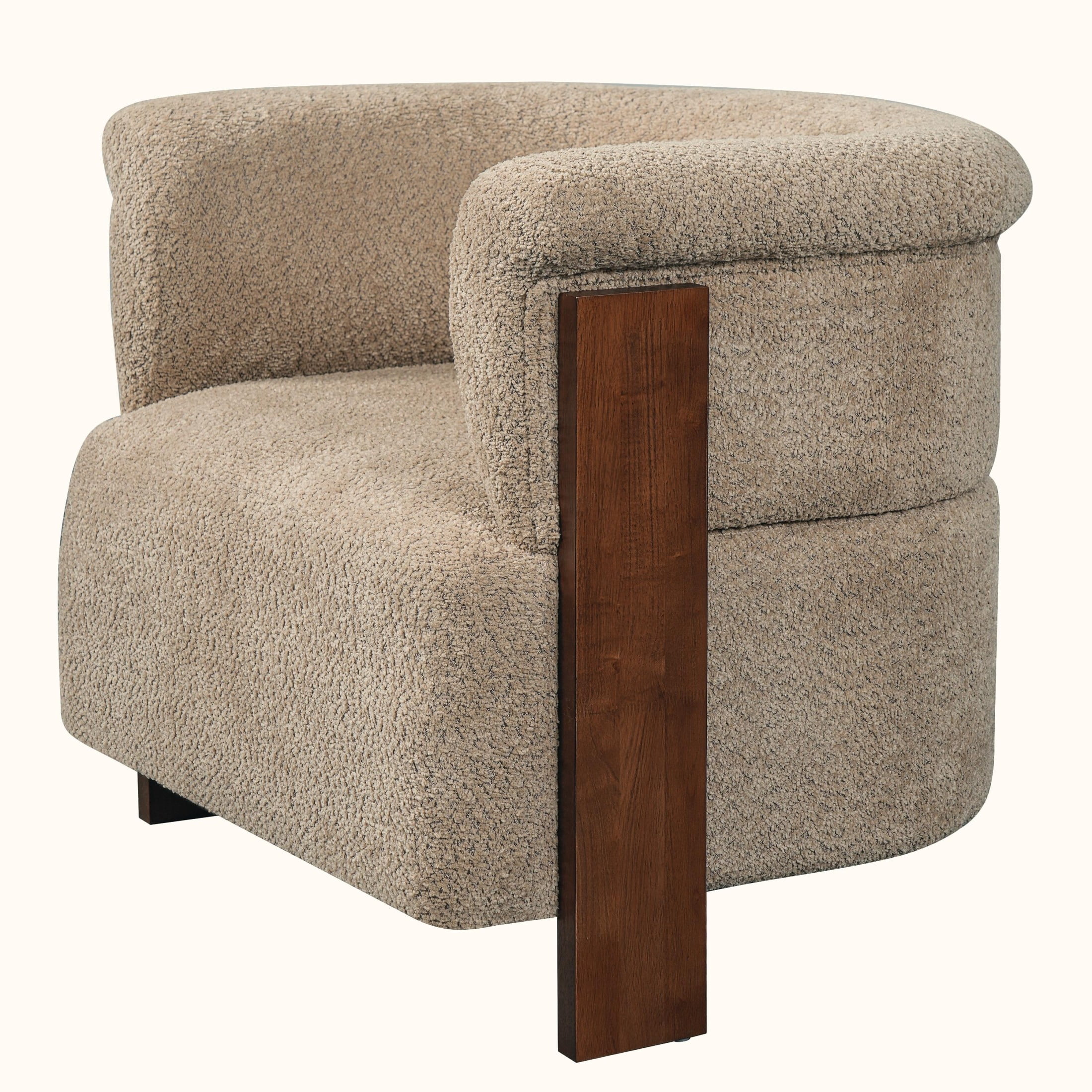 Christopher Knight Home Mid-Century Curved Upholstered Barrel Accent Chair with Wooden Legs, Brown, Set of 2