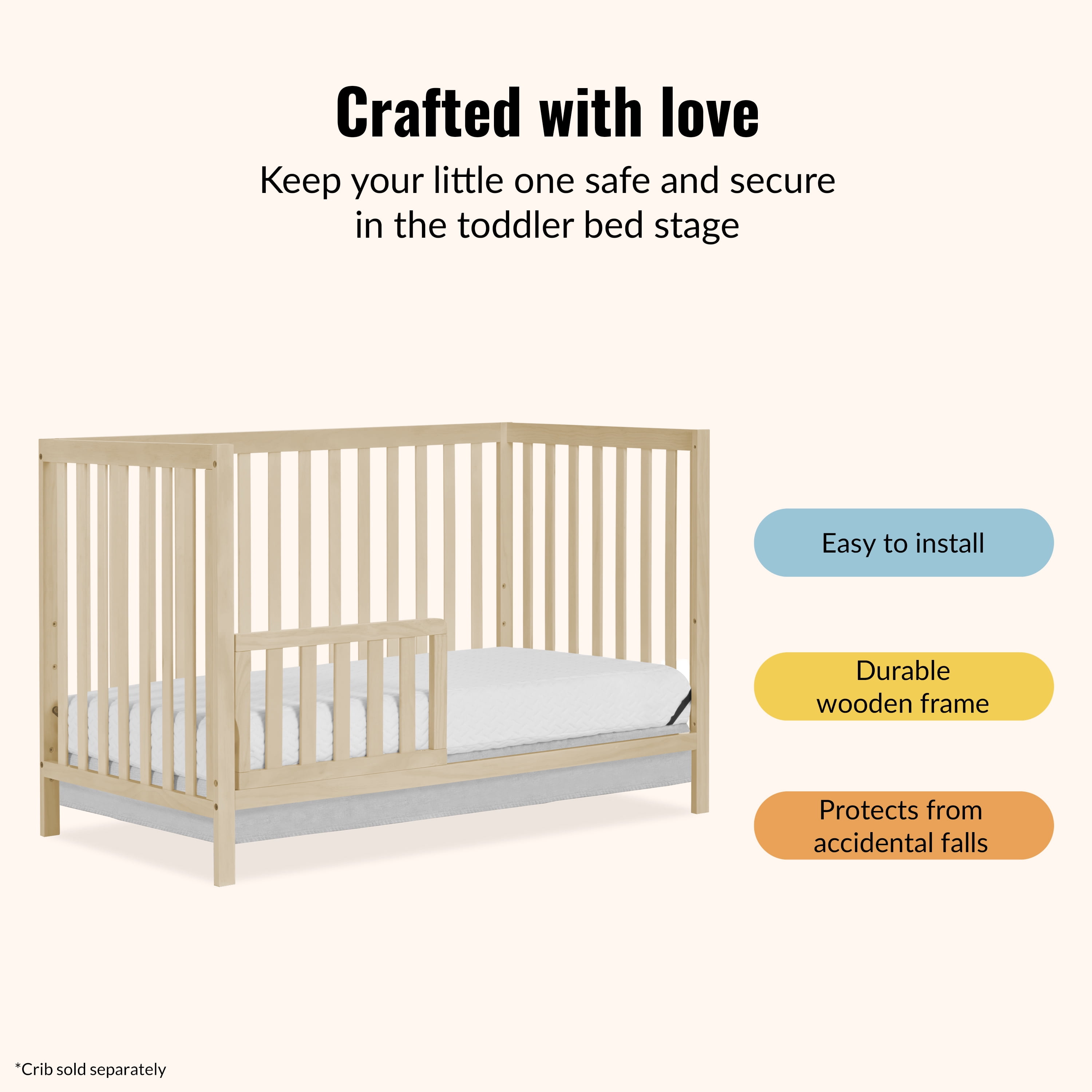 Dream On Me Universal Convertible Crib Toddler Guard Rail, Vintage White Oak