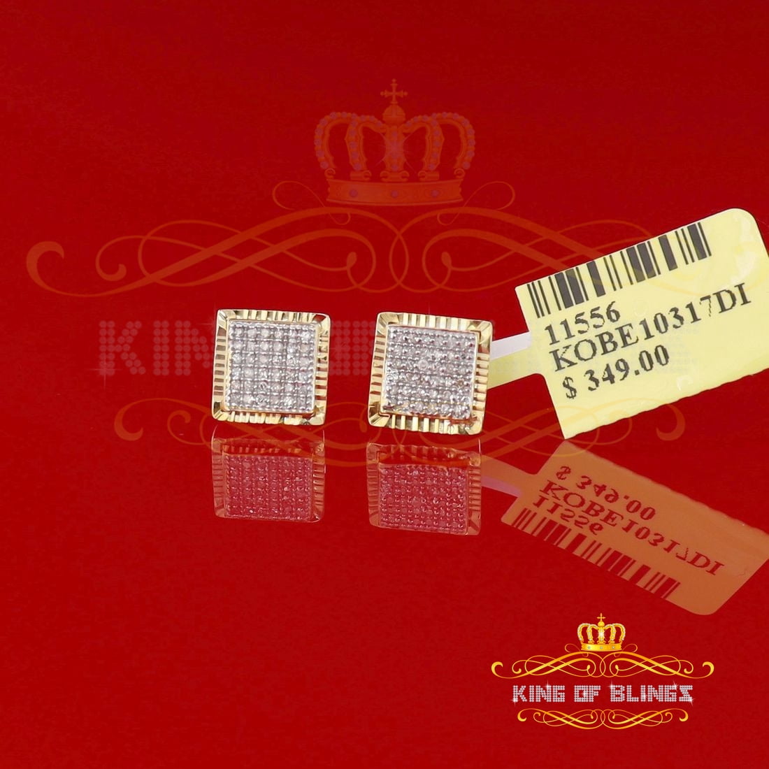 King of Bling's Aretes Para Hombre 925 Yellow Silver 0.20ct Diamond Stud Women's Square Earrings