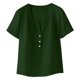 thumbnail image 5 of Craaazy Women's Casual V Neck Blouse, Solid Color Short Sleeve Cotton Linen Top, Loose Fit Comfy Henley Tunic for Daily Wear Gifts, 5 of 9