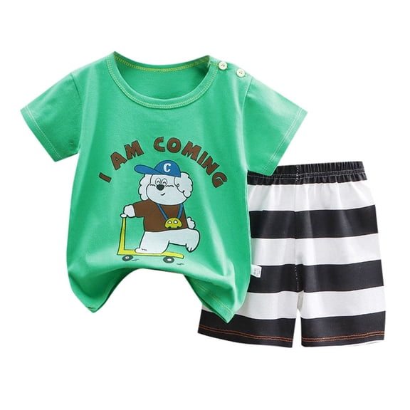YUEHUA Baby Boy 2 Piece Outfit Summer Children Place Breathable Elastic Waist Shorts Truck Print Breathable Graphic T-Shirts & Shorts Summer Outfit