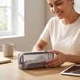 thumbnail image 4 of 1Pc Nylon Mesh Zipper Bags, 7.5" Transparent Makeup Brush Pouch, Portable Cosmetic Bags, Rectangle Pencil Case Organizer for Travel, Lipstick, Earphone, Keys - Gray, 4 of 6