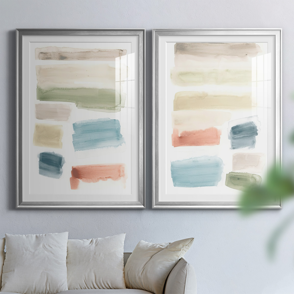 Wexford Home Watercolor Swatches I Premium Framed Print, 30.5" x 42.5" - Ready to Hang, Silver (Set of 2)